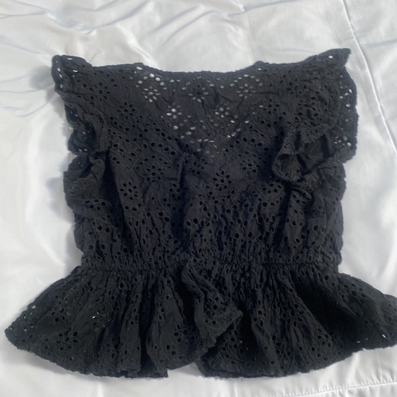 Express Embroidered Eyelet Flutter Beaded Open Short Sleeve Top - Picture 9 of 9